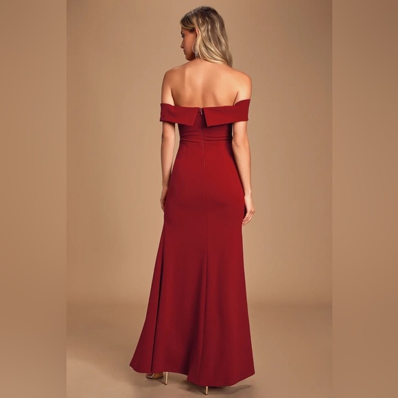 NWT Lulu’s Song of Love Wine Red Off-the-Shoulder Maxi Dress. Size Large. - Picture 3 of 7